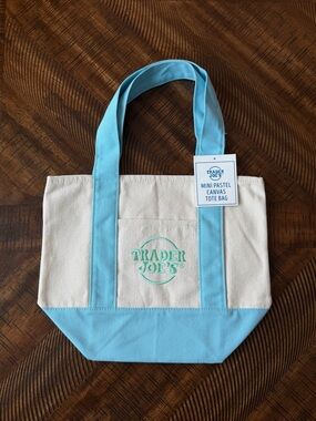 NWT Trader Joe’s Mini Pastel Canvas Tote Bag -
Blue Turquoise